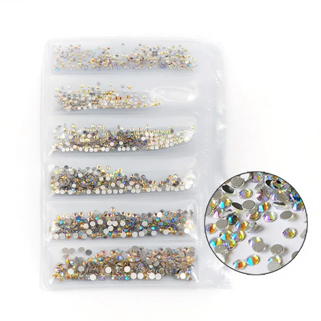 

Shimmer AB Color Mix Size 1440PCS SS3-SS10 Nail Art Rhinestones Flat Back Non Hotfix Stone Diamonds For 3D Nails Decorations