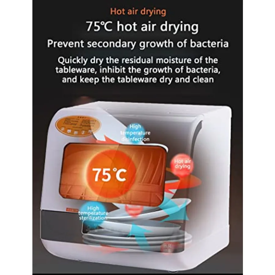 غسالة أطباق محمولة على سطح الطاولة للمطبخ المنزلي تستخدم تصميم مدمج 17.72 × 15.75 × 17.3 بوصة مع خزان مياه سعة 2 جالون ومنفذ مدخل #5