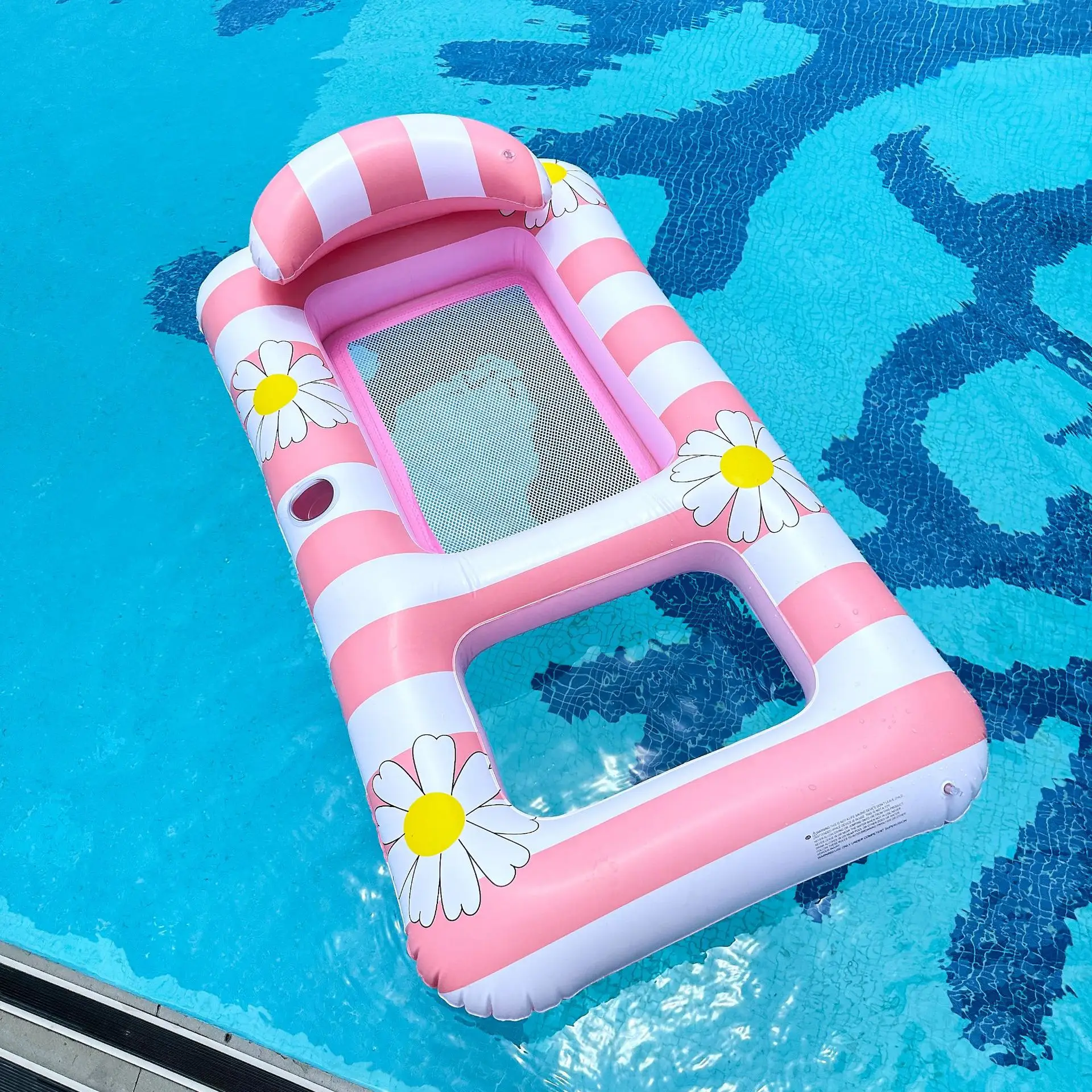 Lettino Galleggiante Gonfiabile a Righe Daisy per l'Estate 2026, Materassino Galleggiante in Rete Laminata per Piscina, Materassino Galleggiante per Divertimento Estivo in Acqua