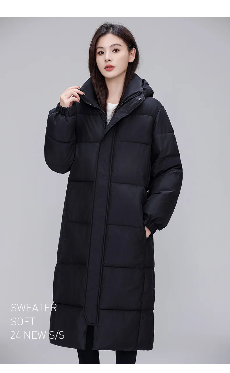 Winter Long Puffer Coat for Women Hooded Quilted Windproof Warm Zip Up Outerwear Russian Cold Weather Snow Jacket Over Knee Cozy