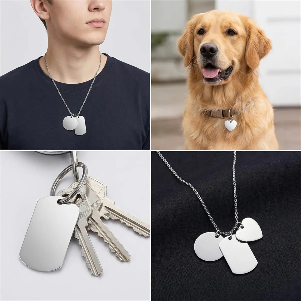 A43TBG DOPENSPI 24 Pcs Stainless Steel Stamping Blanks Tag Pendants with Key Rings for DIY Crafts