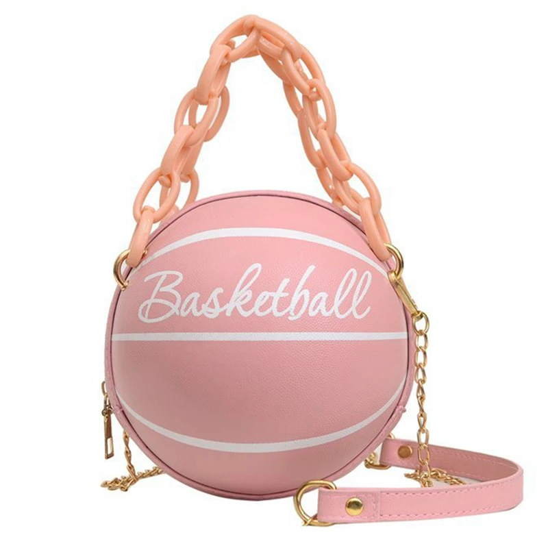 Borsa da basket rosa in pelle femminile di moda 2023 nuove borse a sfera per borse a tracolla da donna per adolescenti borse a mano con catena a