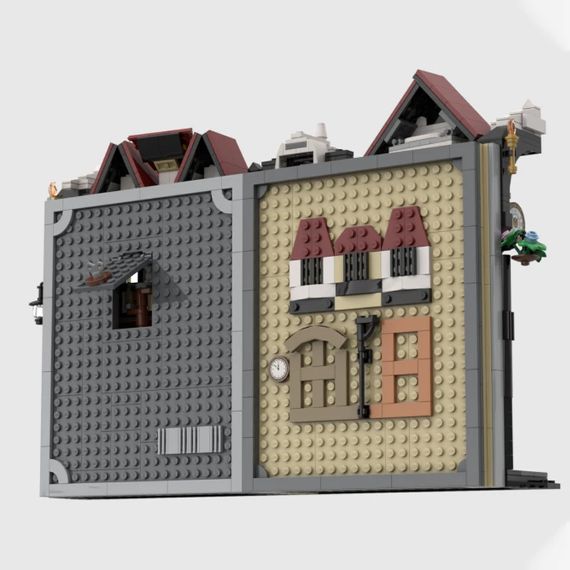 1802 قطعة من مكعبات بناء Tudor Book Nook MOC مع كتب عتيقة صغيرة نموذج دراسة أنيق