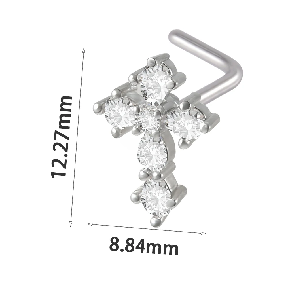 1PC Surgical Steel Nose Bone Ring Cz Cross flowers Butterfly Wings Top Screw Nose Piercing Retainer Holder Nazir Stud Jewelry image 3