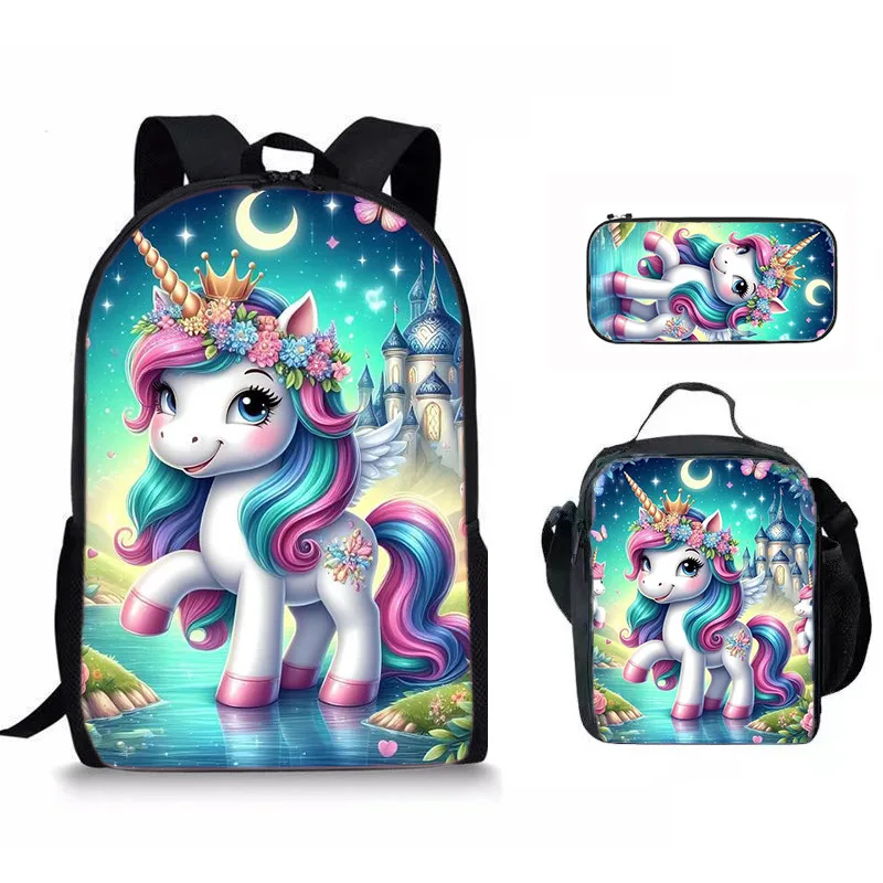 

Luxury Popular Funny Novelty Cool unicorn 3D Printed 3pcs/Set pupil School Bags Laptop Daypack Backpack Lunch bag Pencil Case