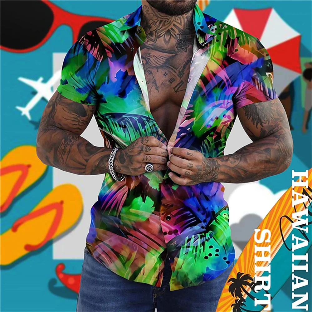 Camisa hawaiana con estampado 3d de árbol de Coco para hombre, ropa informal de manga corta con botones, verano, 2023