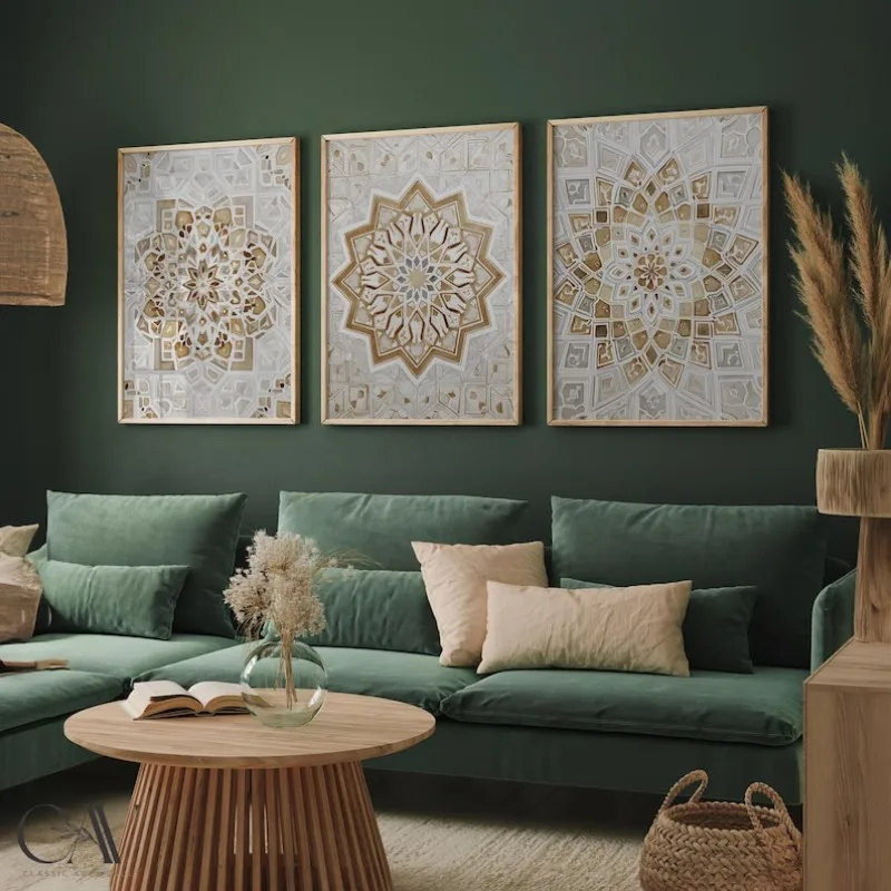 

2D/Flat 3pcs Frameless Muslim Arabic Wall Art Painting, Islamic Eid Ramadan Canvas Poster for Living Room and Home Decortions