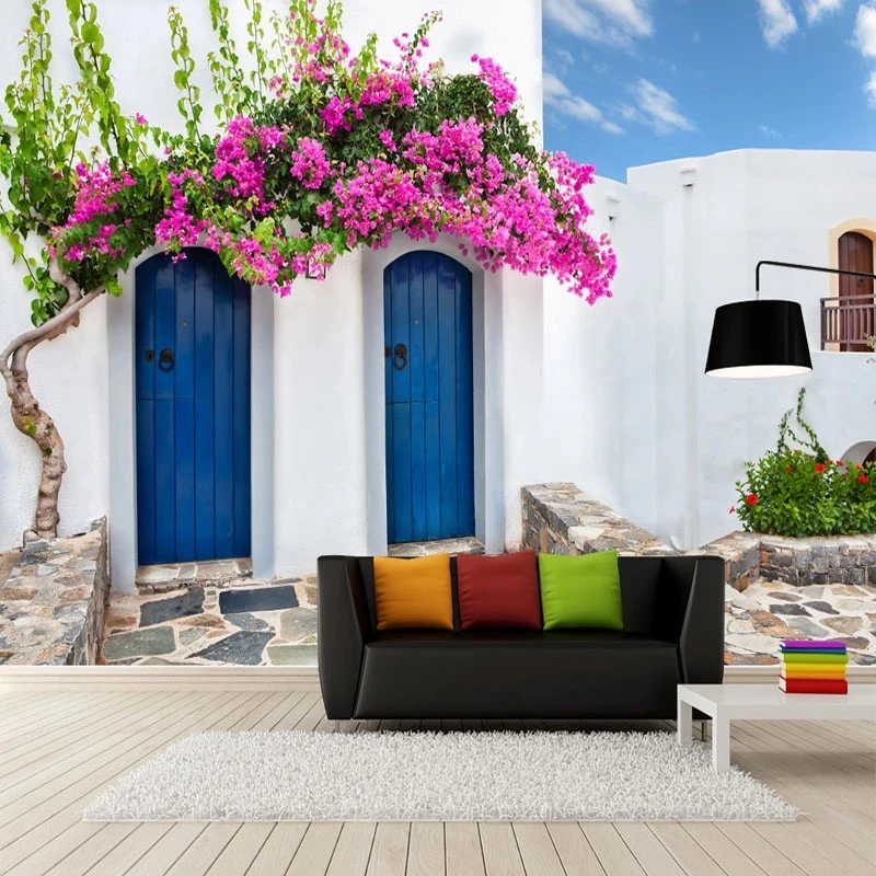 Customized Mediterranean Style Photo Wallpaper 3D Greece Building Painting Restaurant Cafe Bedroom Living room Backdrop Mural 