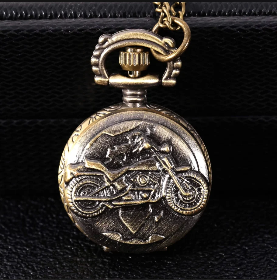 8917Motorcycle embossed exquisite retro hollow fashion trend copper color large pocket watch