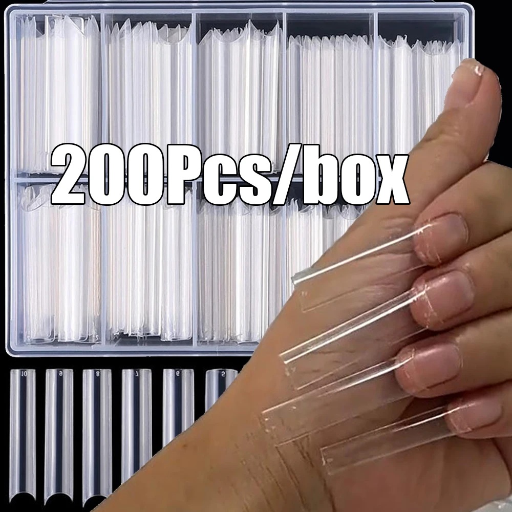 200PCS/Box Extra Long False Nail Tips Clear/Natural (3.8-4.5)cm Coffin Fake Tip XXL Straight Square Half Cover Nail Tips &*&