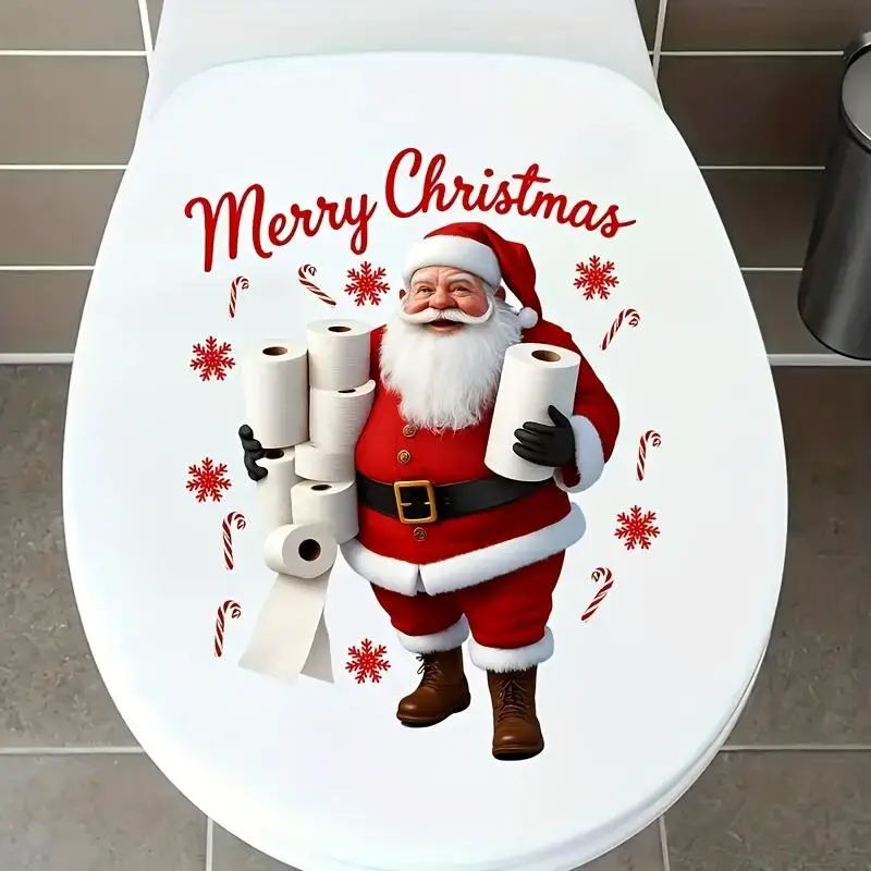 Funny Santa Claus Pattern Christmas Toilet Lid Sticker Waterproof Self Adhesive