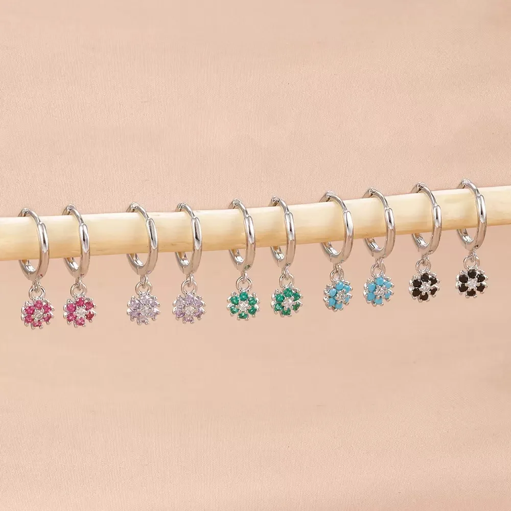 1Pair Elegant 99% Pure Titanium Gold Plated Flower Drop Earrings For Women Little Zircon Pendant Earrings Party Wedding Jewelry