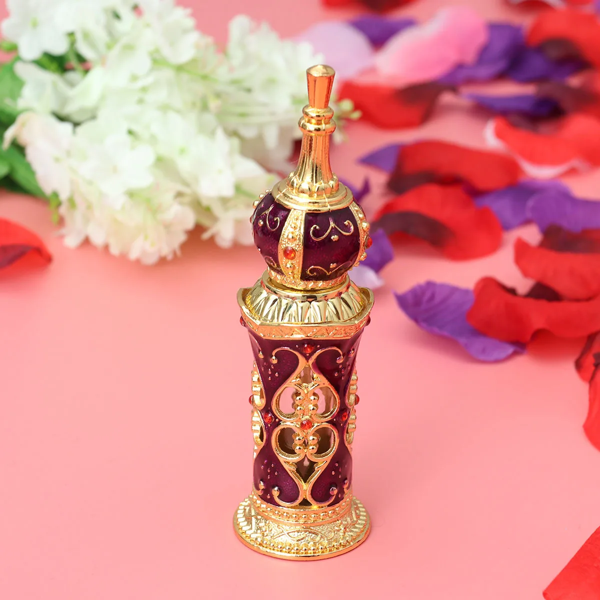 

12Ml Glass Essential Oil Bottle Stylish Perfume Vial for Women Middle Eastern Pattern Travel Size Scent Container Reusable