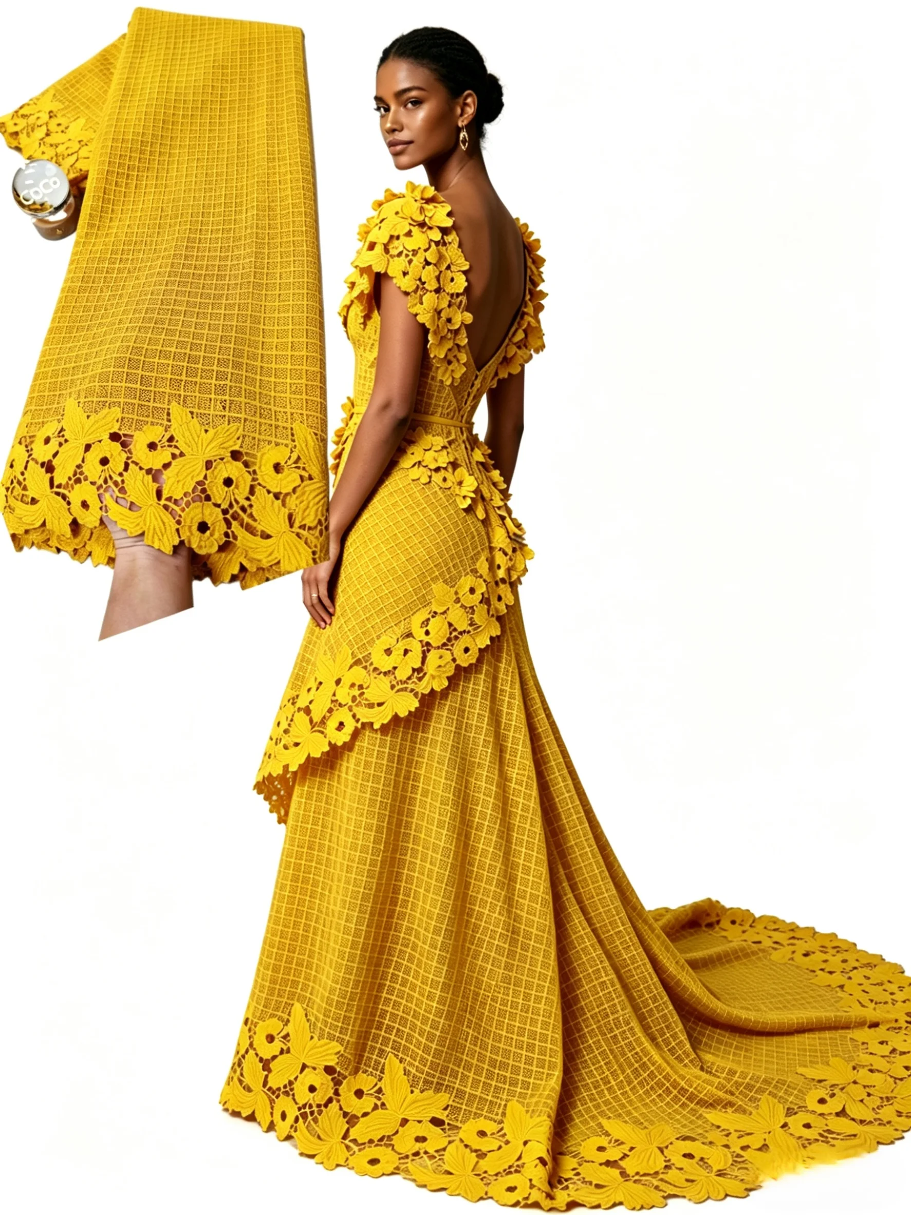 

Высококачественная африканская нигерийская кружевная ткань с вышивкой, тюль, пайетки, гипюр для свадебных и праздничных платьев, хлопок XL089, 5 ярдов, 2025 год