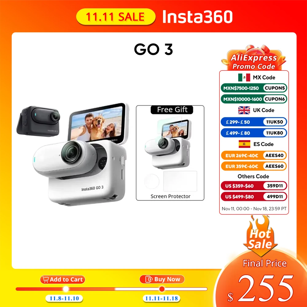 Insta360 GO3 Small Action Camera Mini Sport Vlog Insta360 Go 3 32G 64 G128G Video Camera FlowState Stabilization Waterproof