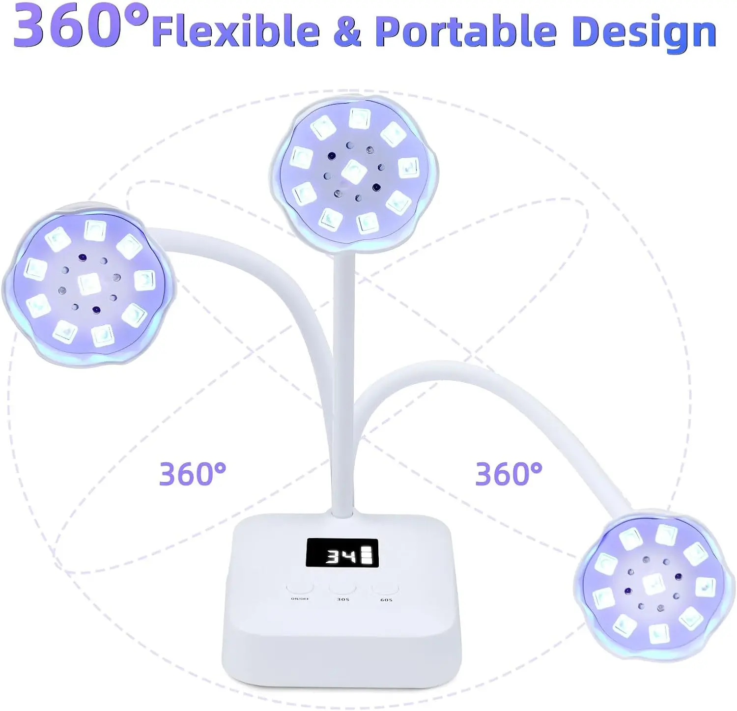 مصباح أظافر LED بالأشعة فوق البنفسجية بقدرة 30 وات مع مستشعر تلقائي وشحن من النوع C، أبيض