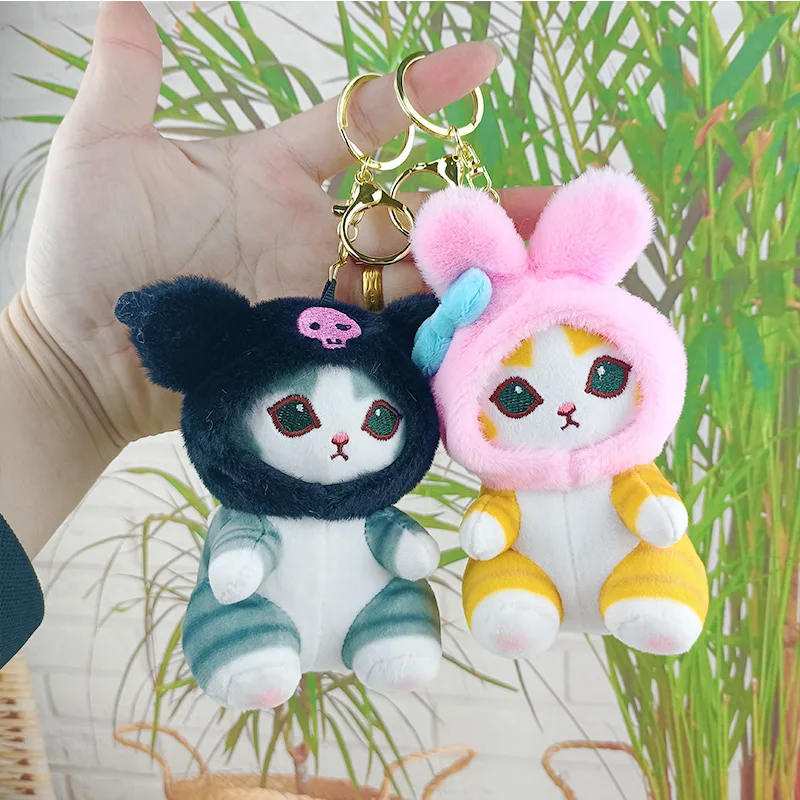 Sanrio Shark Cat Series Kuromis HelloKittys Melodys Cinnamorolls Cat Plush Toys Bag Decoration Pendant Christmas Gifts Keychain