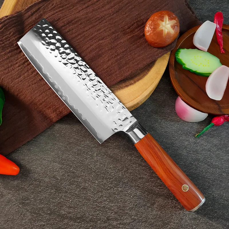 

6.9 Inch Nakiri Knife 3-layer Clad Steel 9Cr18MoV Blade Wood Handle Sharp Chef Slicing Cleaver Kitchen Sharp Knife Cooking Tools