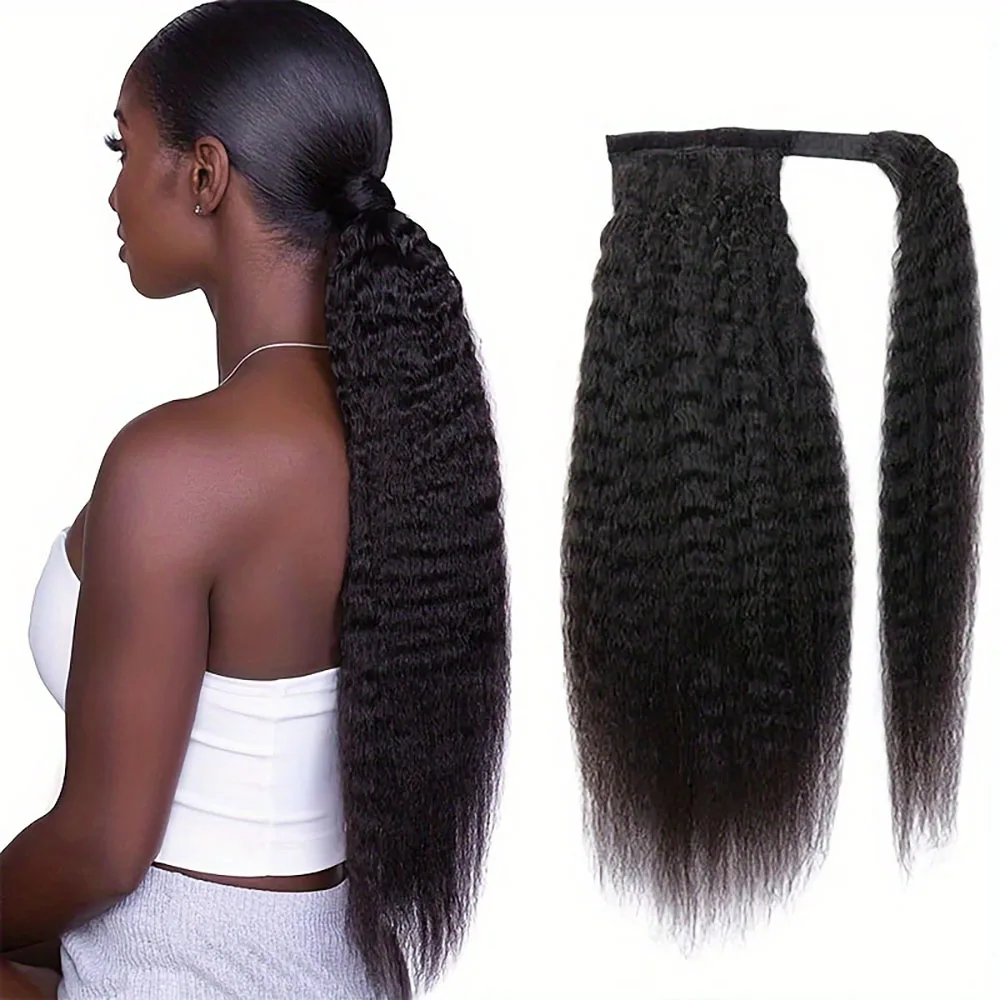 Kinky Straight Hair Pony Ponytail With Magic Paste100% Brazilian Remy Human Hair Ponytail Extensions Natural Hair For Women