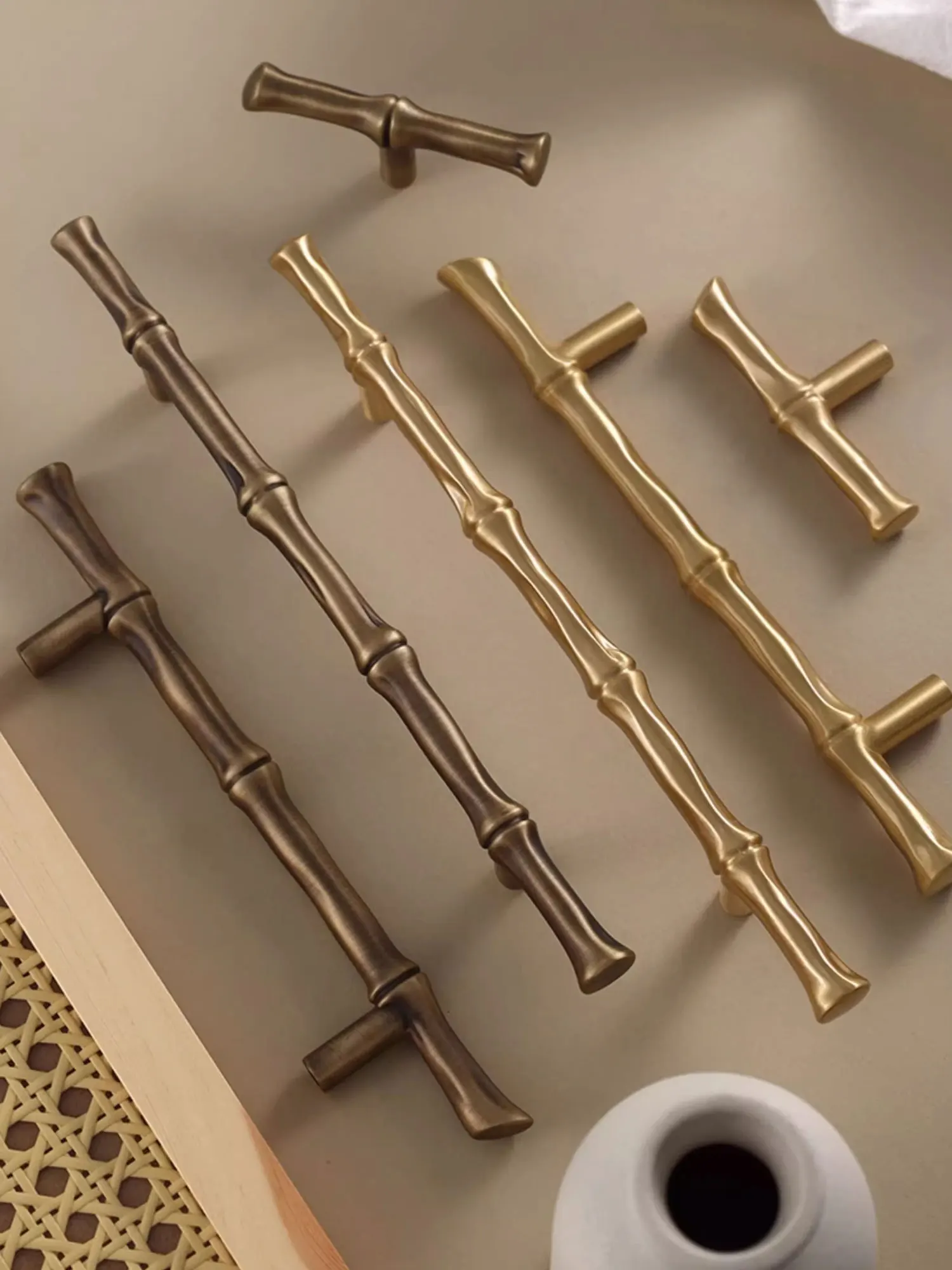 Copper Bamboo Shaped Cabinet Handles T Bar Drawer Cupboard Door Knobs Brass Wardrobe Pulls Antique Bronze Furniture Hardware