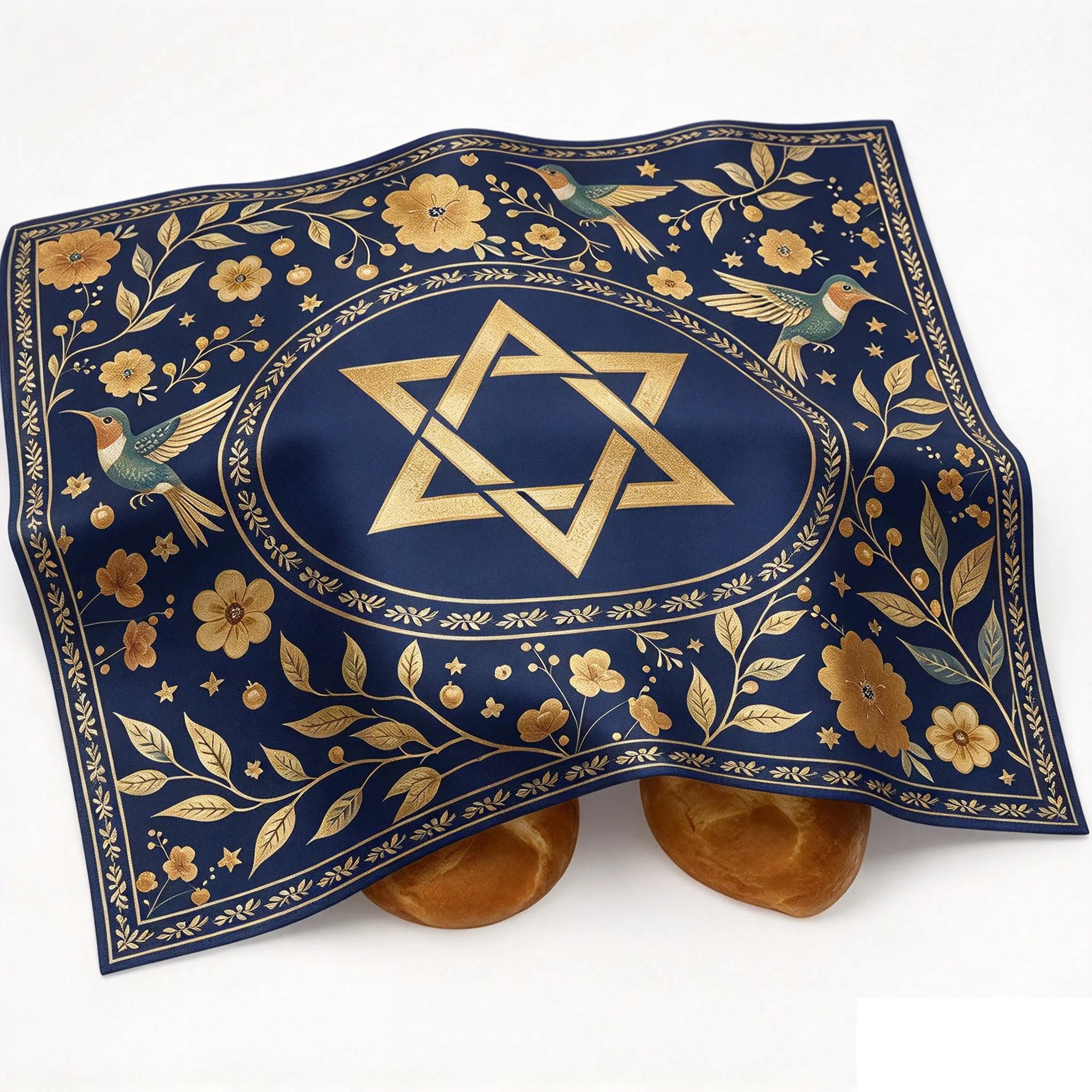 Jewish Star of David Floral Challah Cover Cloth Polyester Kitchen Dining Matzo Cover Cloth for Shabbat Hanukkah Judaica Gift