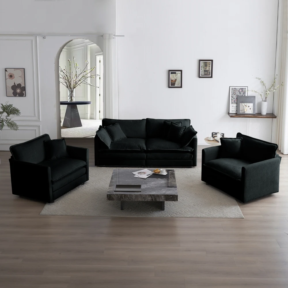 

3 Piece Sofa Set with Arm Pillows and Toss Pillows , Sofa Set Include 2- Piece of Arm Chair and One 2-seat Sofa