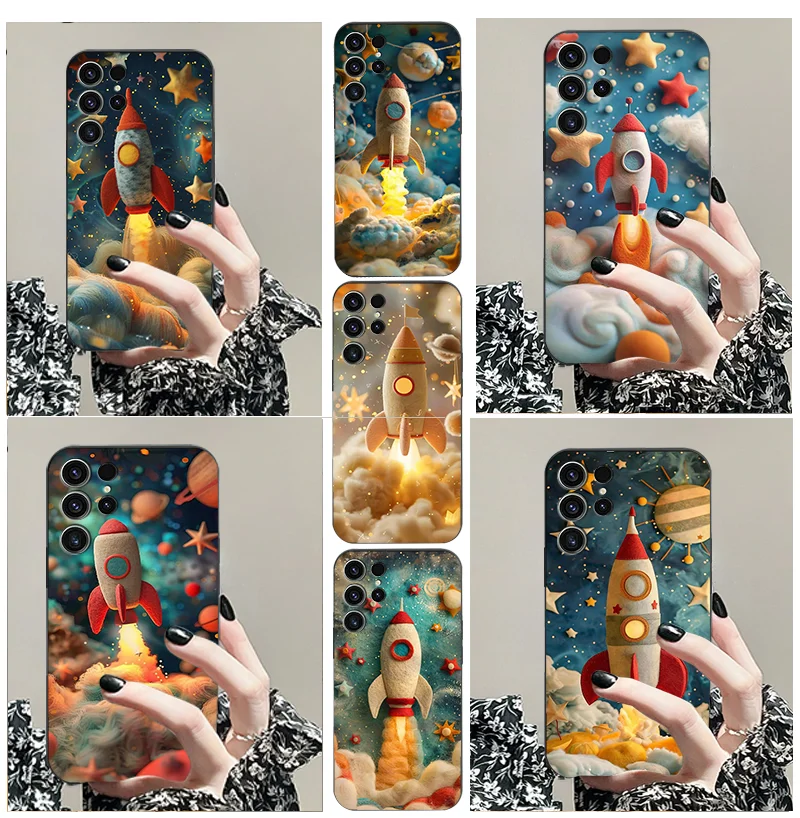 for Samsung A 82 32 13 53 14 42 S21ultra M 42 23 54 55 04 15 35 F 52 34 s 9 8 10E TPU Black Phone Case Rocket Element pattern