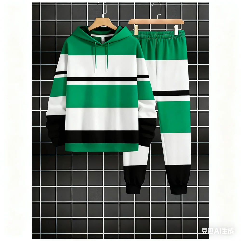 

Мужской свитшот с капюшоном, осенний комплект с 3D полосками и принтом, мужской и женский комплект с капюшоном, мужская одежда, зимний комплект из двух предметов