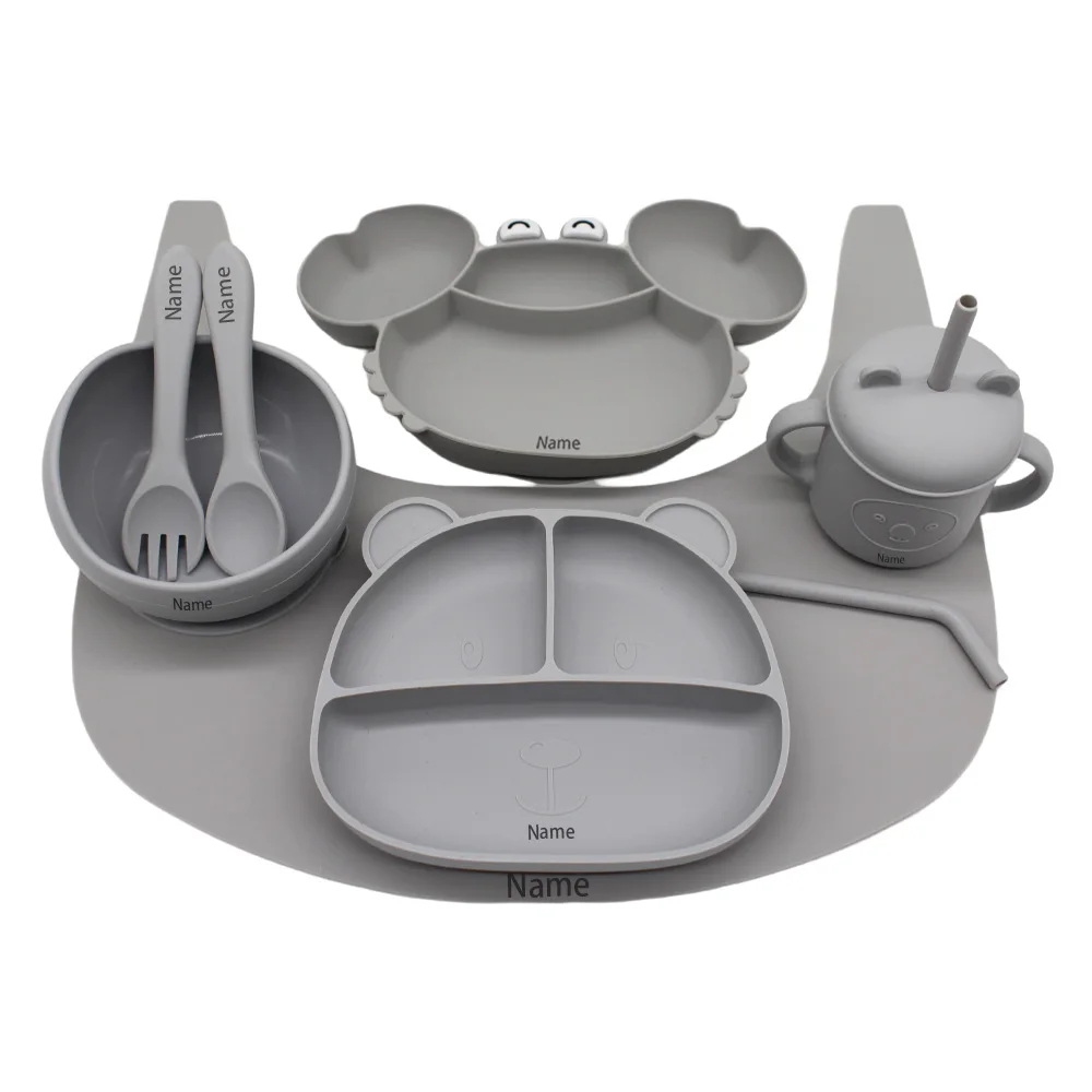 Free Name Printing Children's Tableware Set: Plate, Fork, Spoon, Placemat, Cup for Mealtime Practice Personalized Custom Childre