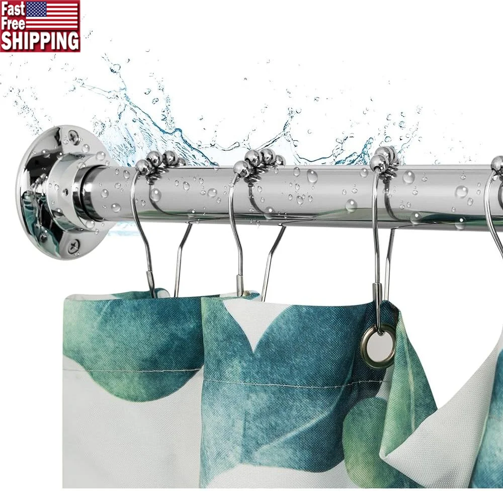 

Heavy Duty 60 Inch Stainless Steel Wall Mounted Shower Curtain Rod Permanent Mount Flange Screws Bathroom Installation