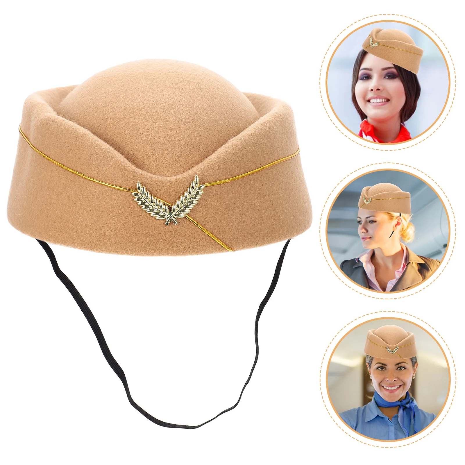 Stewardess Beret Vintage Hat Airline Attendant Flight Uniform Cosplay Woolen Felt Toddler Costume