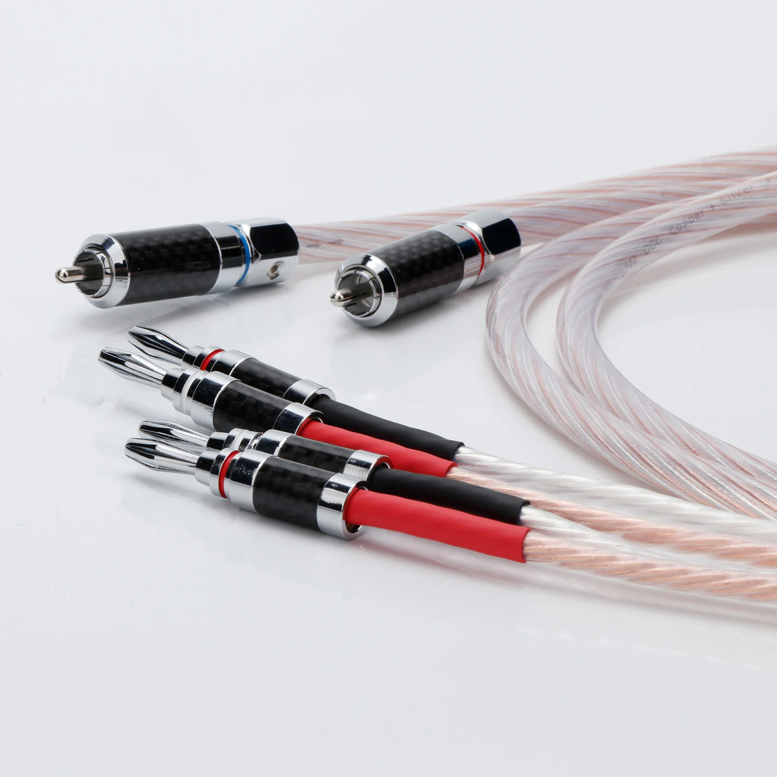 زوج Hifi RCA إلى 2 كابل مكبر صوت الموز 7N OCC مطلي بالفضة Biwire سلك مكبر الصوت لمضخم الصوت CD Audio DAC