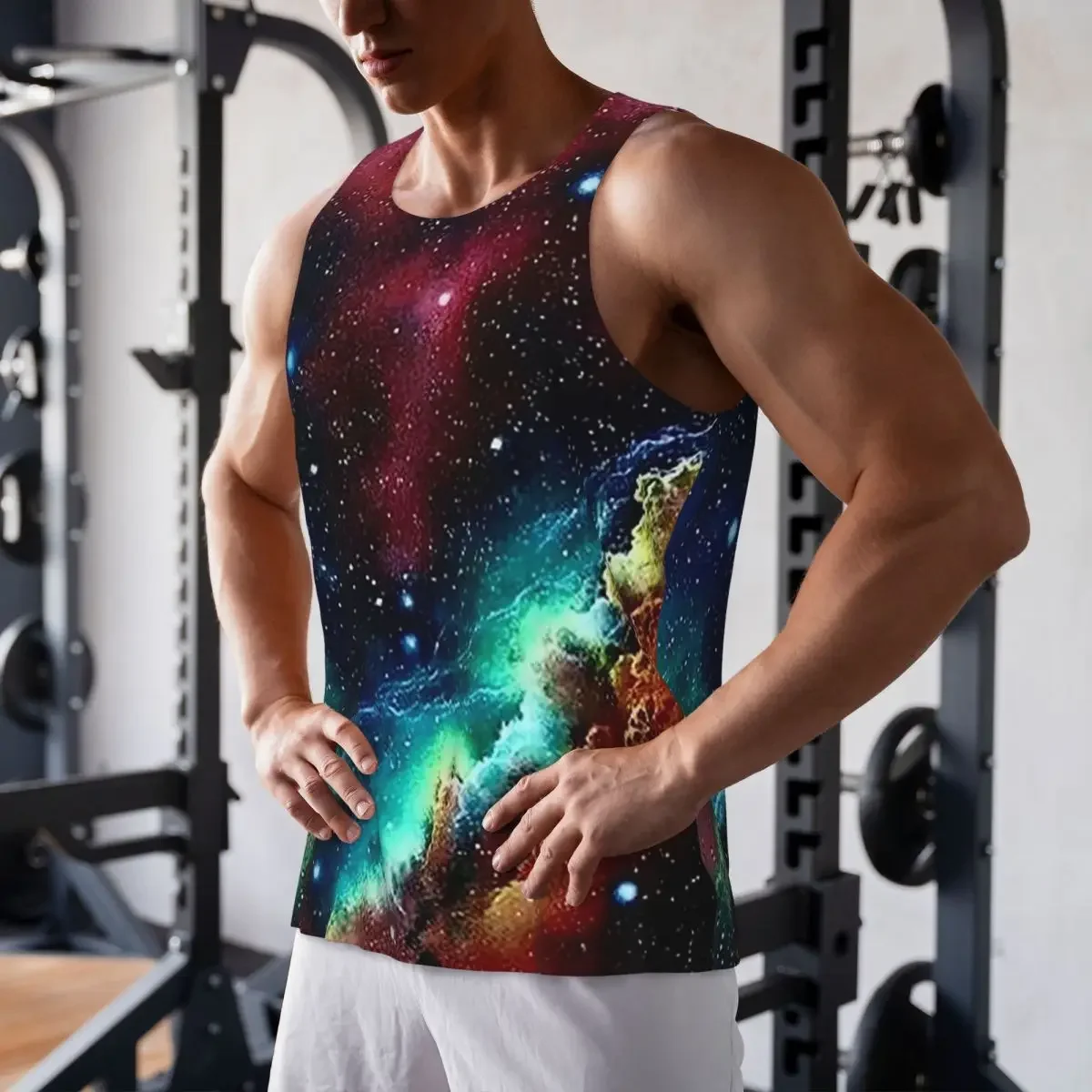 Quick Dry Constellation Star Clusters Galaxies Print Halloween Gym Tank Muscle Sleeveless Shirt Bodybuilding Breathable Vest