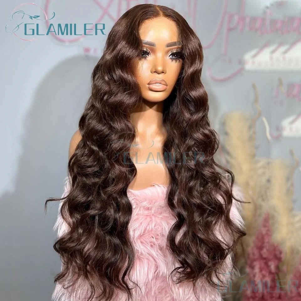 #2 Darkest Brown Long Body Wavy 13x6/360 Lace Frontal Human Hair Wigs 200% Density Pre Plucked 5x5 Silk Top Closure Wave Wigs