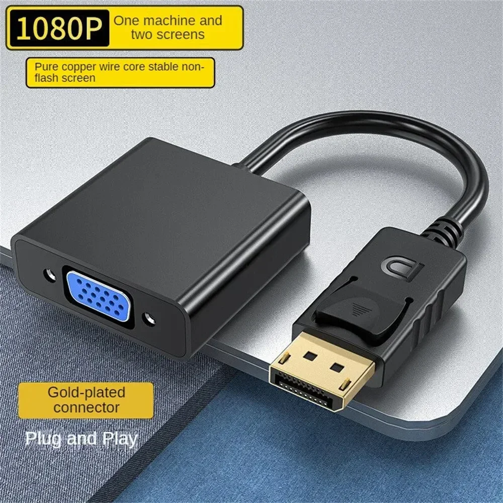 DP To VGA High Definition Converter DisplayPort All Copper Strip Chip 1080P Video Adapter For Laptops Computers TV Monitors
