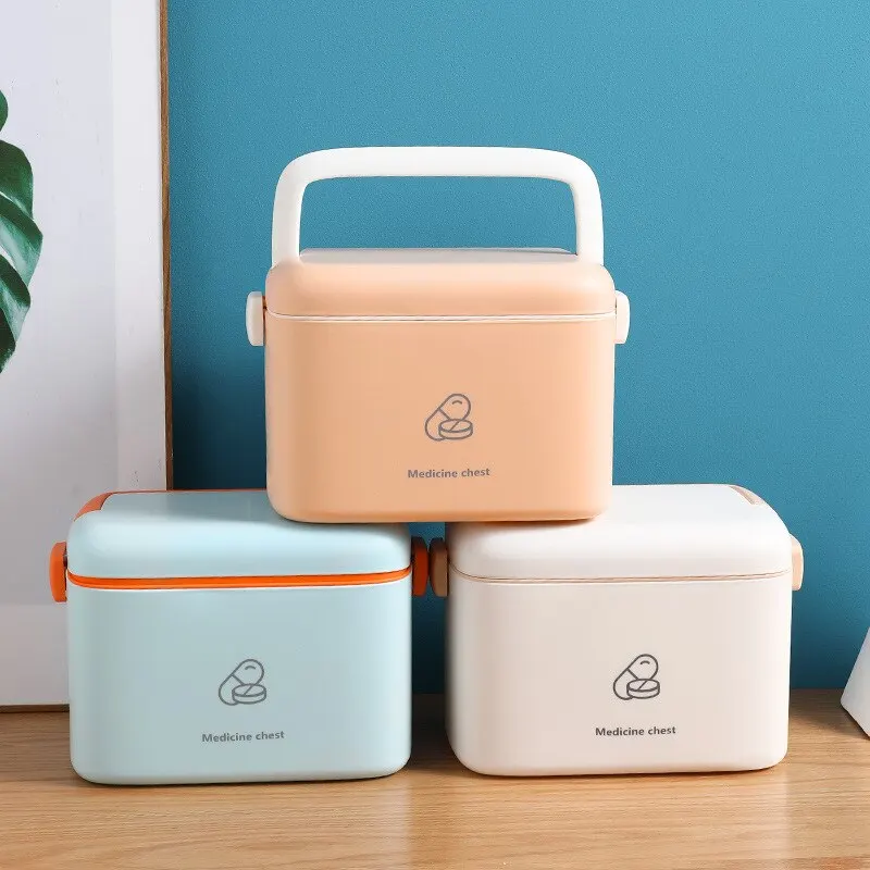 Portable Plastic Medicine Box First Aid Kits Storage Box Family Office Travel Emergency Kit with Handle Medication Organizer