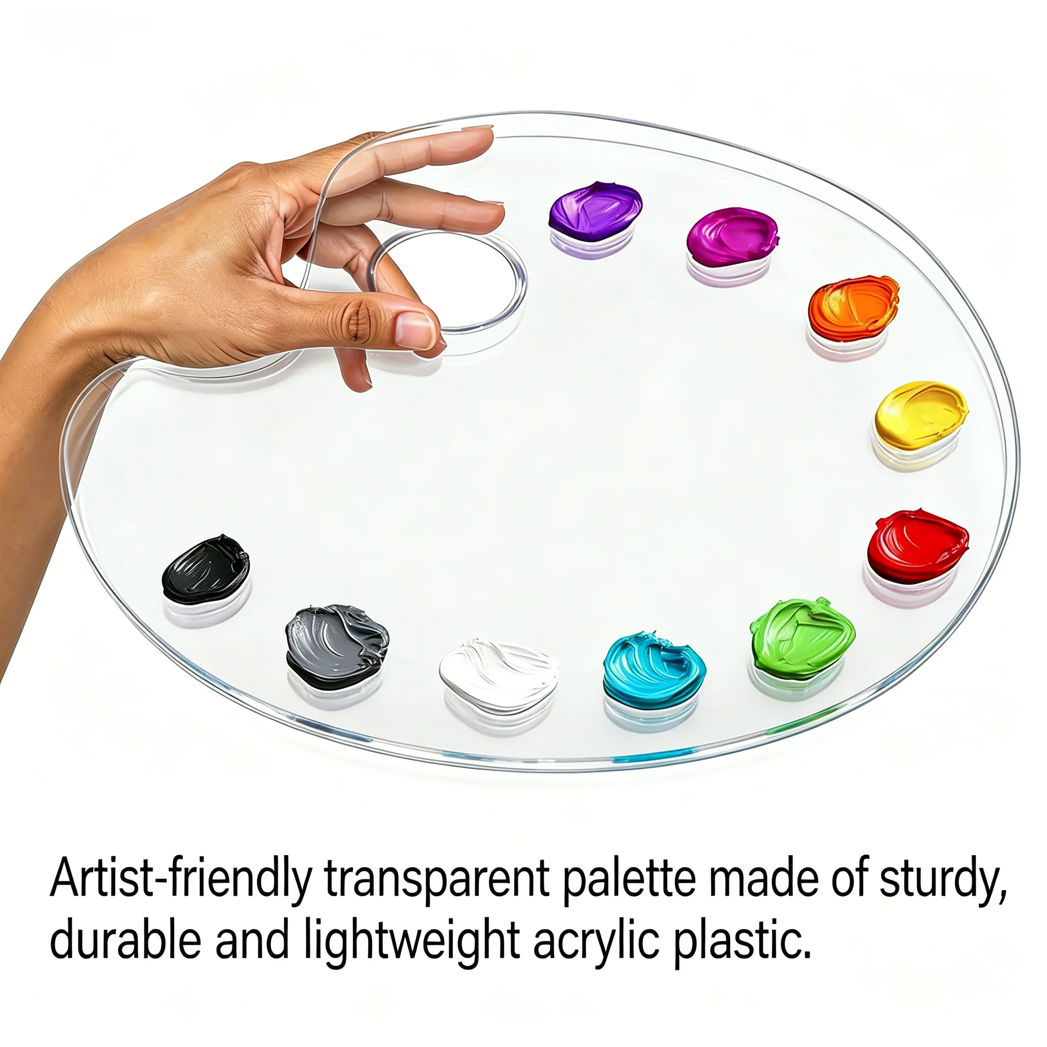 Oval Acrylic Clear Paint Palette Transparent Pigment Tray for Artists Watercolor Gouache Art Supplies