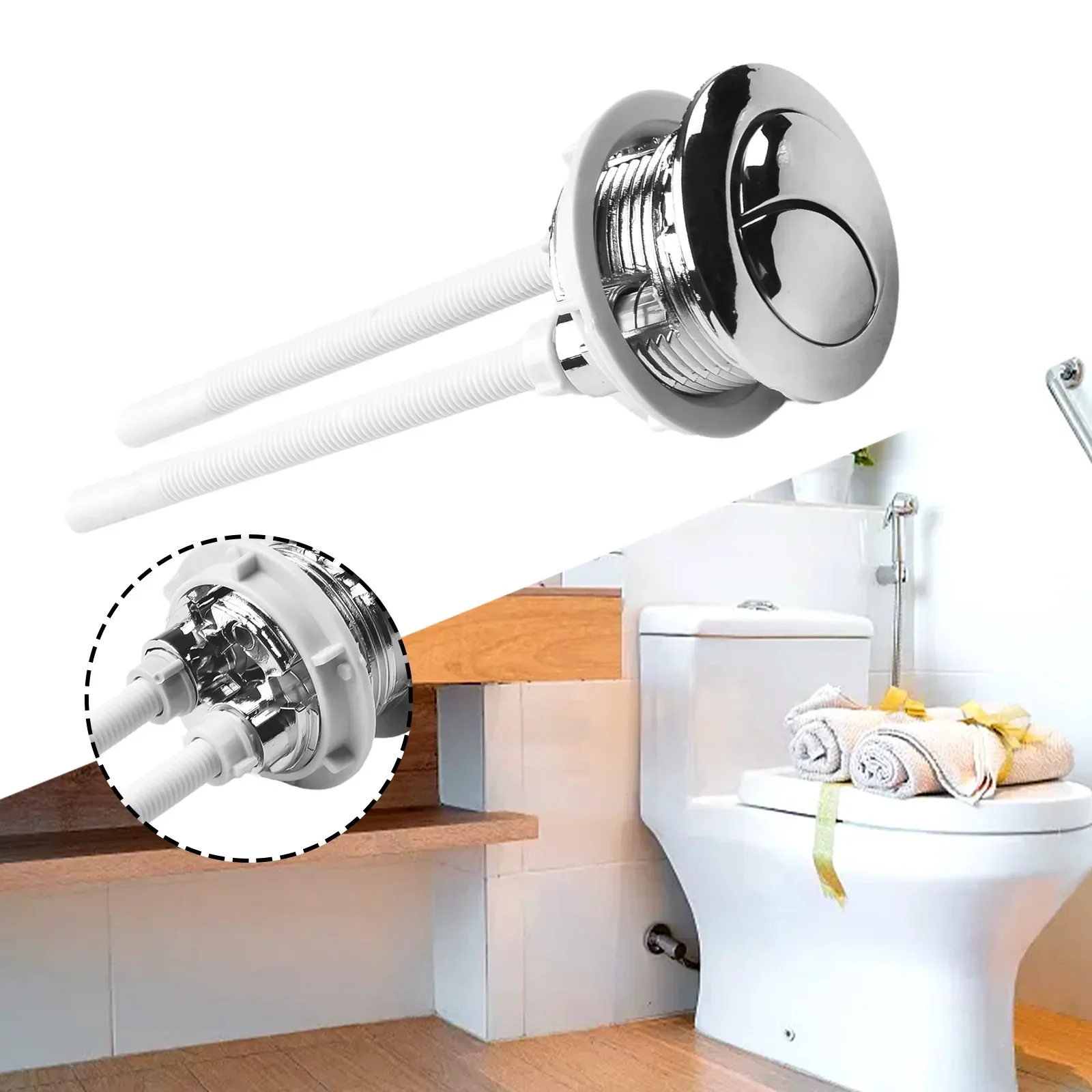 

1PC 38mm Dual Flush Toilet Round Valve Push Button Water Saving Tank Shut Off WC 2Rods Dual Push High Quality Home Improvement