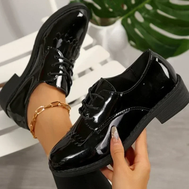 2024 Hot Sale Women's Shoes Lace Up Women's Pumps Autumn Round Toe Solid Chunky Heels Rubber Profession Work Women Pumps Zapatos image 2