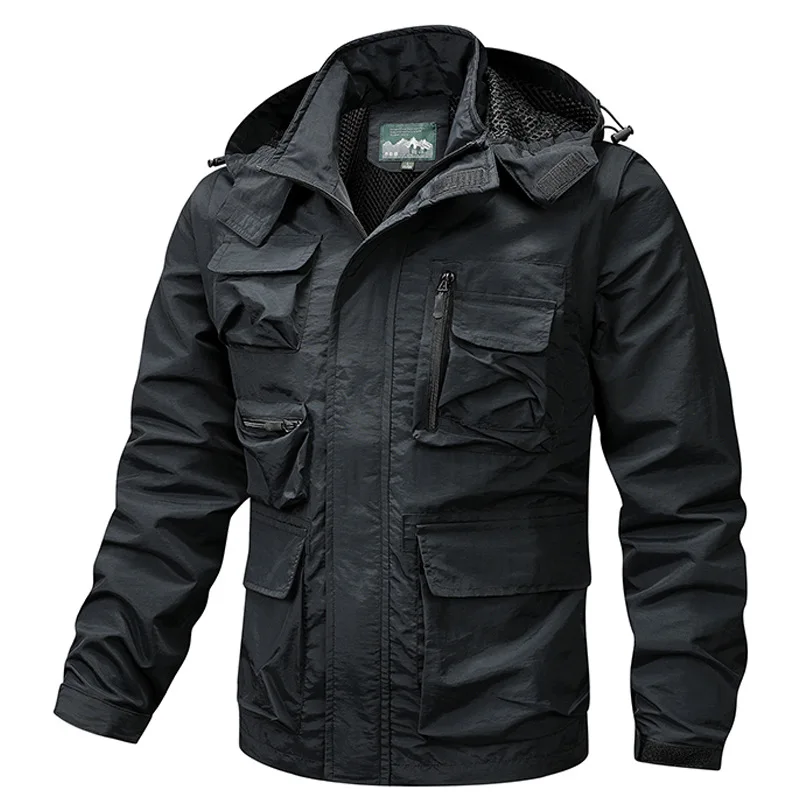 

Men's Oversized Workwear Jacket Multi-Pocket with Detachable Sleeves Spring Autumn Outdoor Windbreaker Coat