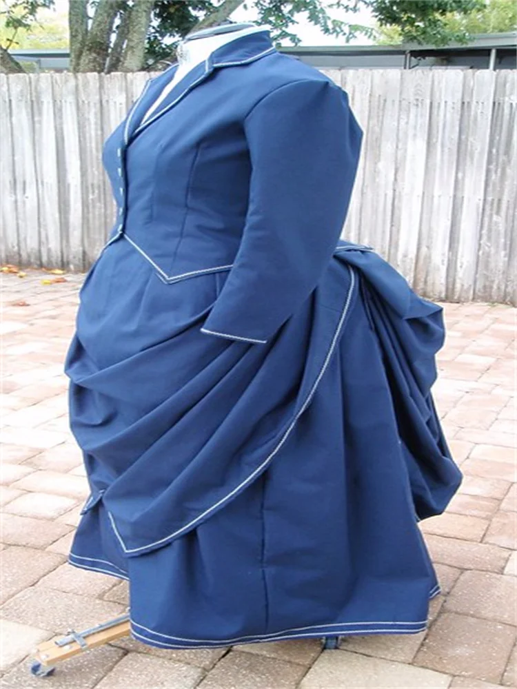 18th Century Medieval  Blue Bustle  Dress Historical Costume Civil War Southern Belle Vintage Fancy Ball Gown