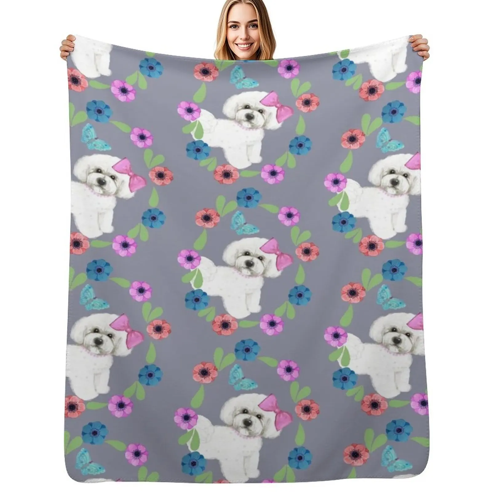 Bichon Frise and Butterflies Throw Blanket blankets ands Polar Luxury Throw Flannels Heavy Blankets