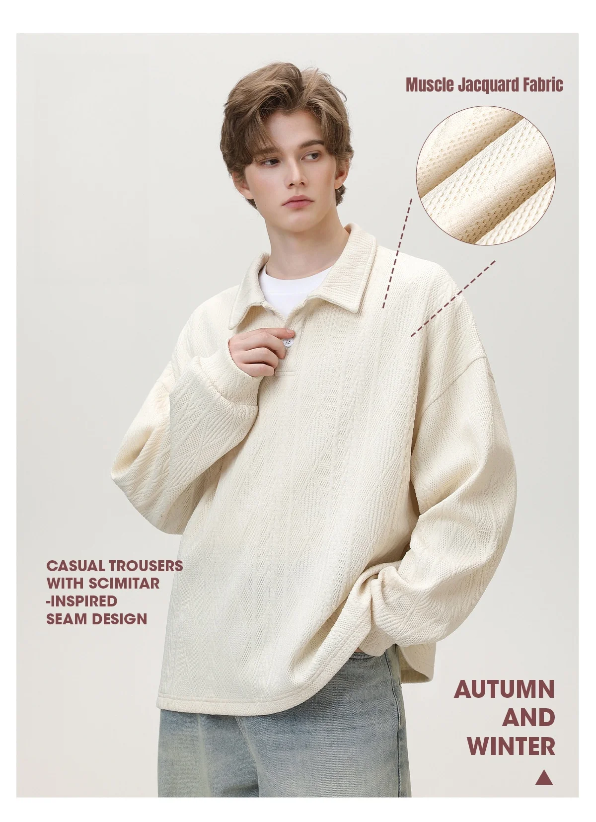 Muscle Feeling Retro Ancient Money Lapel Sweatshirt Men's Fall Models Collar Button Polo Pullover Loose Top