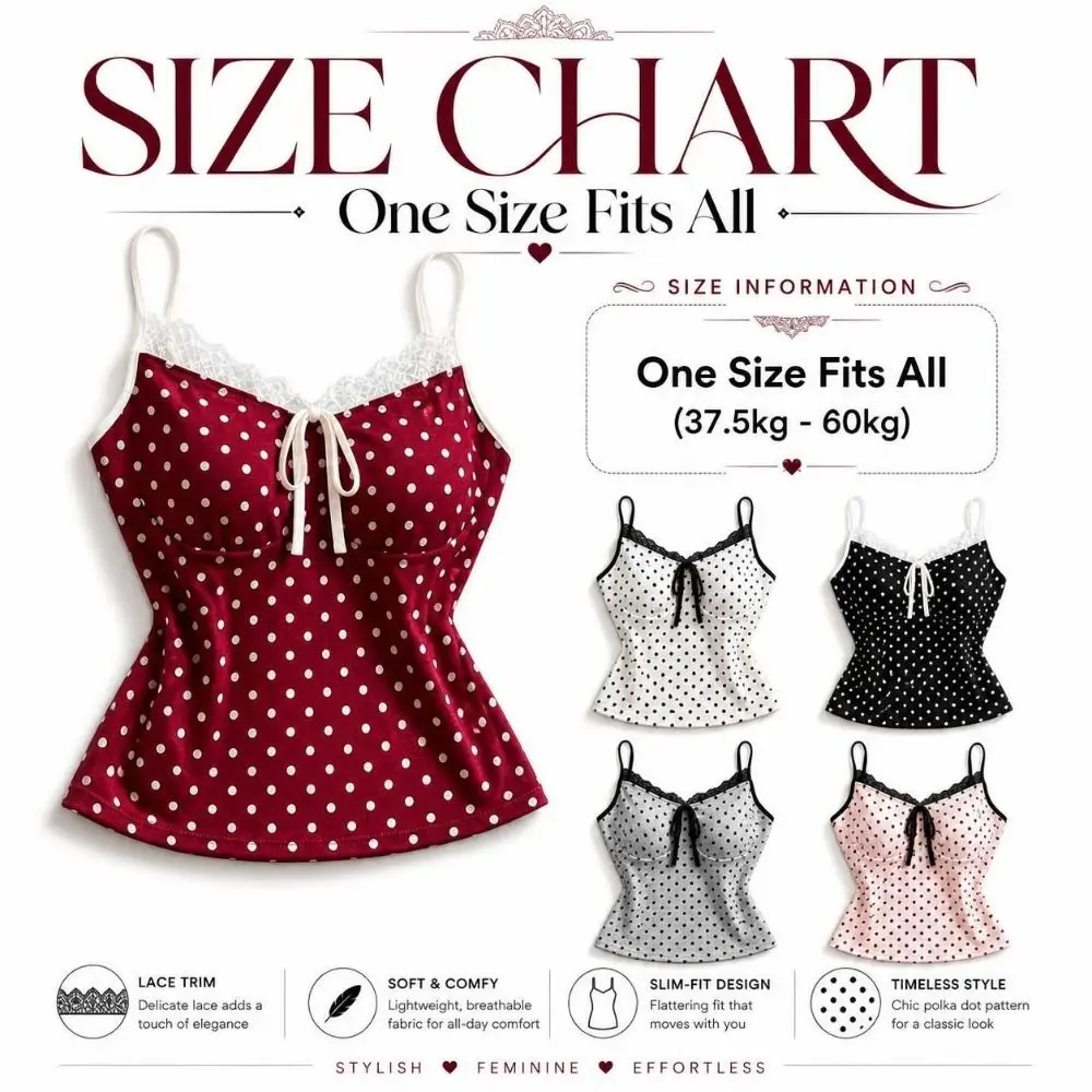 Stilvolles, schmal geschnittenes Polka-Dot-Cami-Top, dehnbares, ärmelloses Camisole mit Spitzenbesatz, atmungsaktives, gepolstertes Top mit Spaghettiträgern zum Überziehen. – Detail 1
