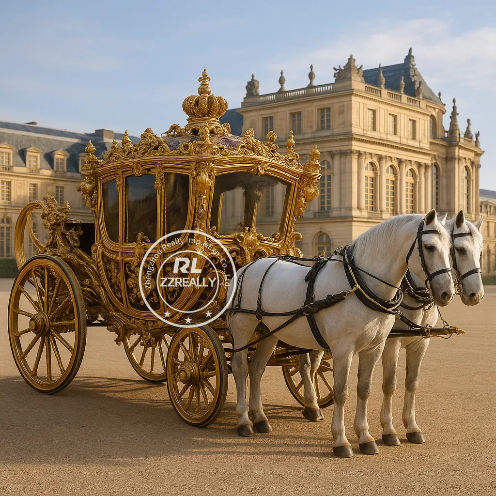 

Wedding Royal Sculpture Horse Wagon Electric Horse Drawn Carriage For Sale Princess Buggy Gold Royal Carriage