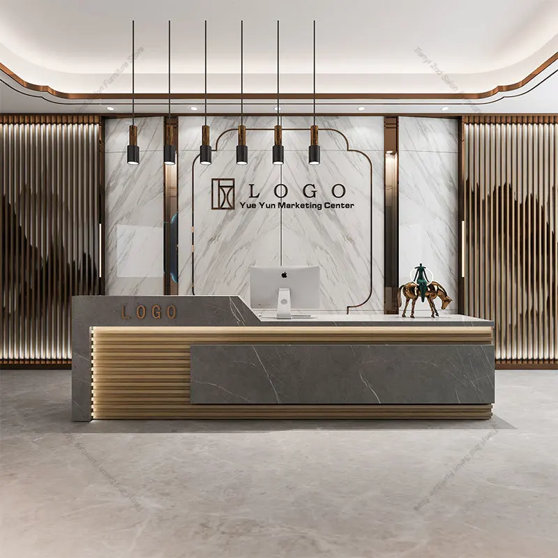 Modern High-end Company Front Reception Desk, Nordic Luxury Reception Counter for Beauty Salon & Clothing Store, Customizable
