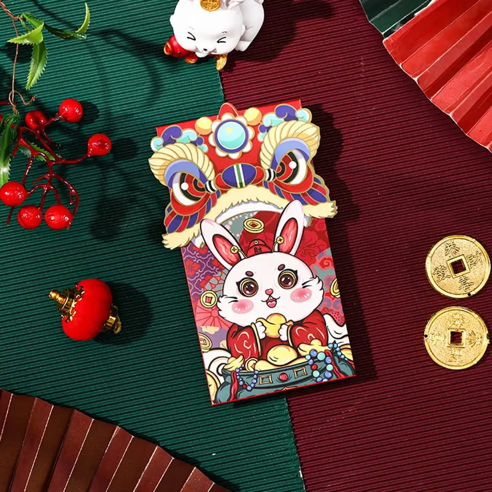 4 Pcs Chinese New Year Red Envelopes, Red Pocket Envelopes Hong Bao Gift Money Envelopes for 2023 Rabbit Year Spring Festival