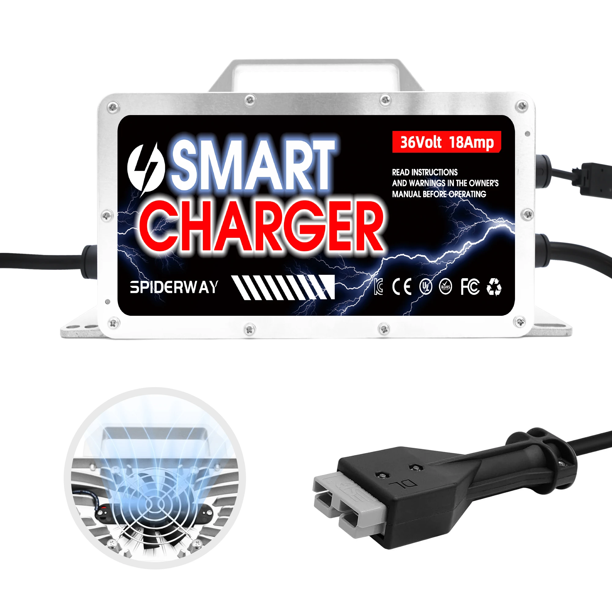 

Golf Cart Battery Charger 36V 18A for EZGO Marathon, Lead-Acid Battery Charger with SB50 Plug
