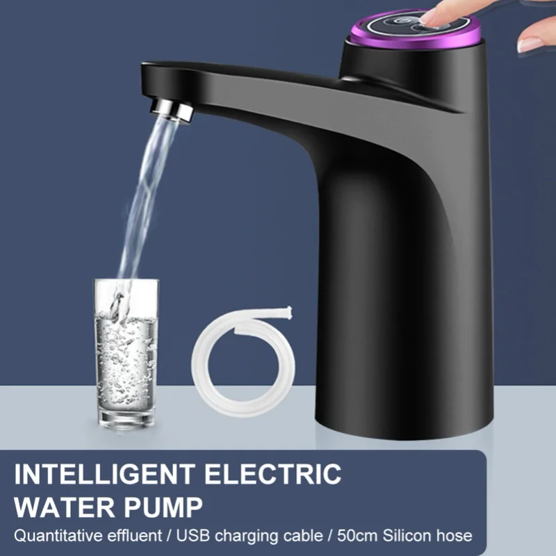 Intelligent Rechargeable Water Dispenser Automatic Big Bucket Pump Noise Free 50cm Silicone Hose USB Dark Gray