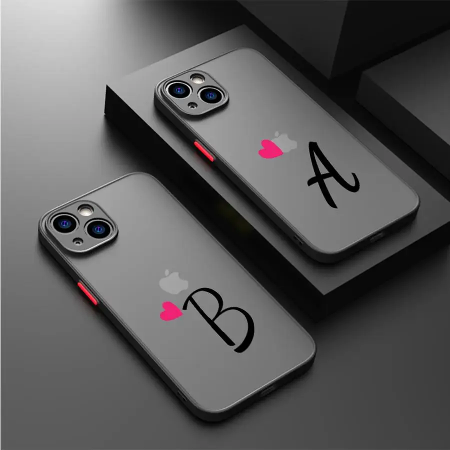 Etui na telefon Initial Letter A-F Heart Couples do iPhone 14 15 16 Pro Max Plus 12 13 11 Pro Max SE 7 8 XR XS 12 Mini Matte Soft